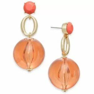 INC Gold-Tone Stone & Bead Drop Earrings Coral 2 1/3"